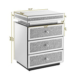 Mirrored Nightstand with 3 Drawers, Silver Nightstand with Crystal Inlay, Mirror End Table, Modern W1005P248529