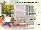 Flamingo Theme Kids Picnic Table Set, Pink Outdoor Table with Foldable Umbrella, Removable Cushions 44490164