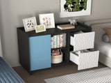Sideboard Buffet Cabinet, Black Storage Cabinet with Red Doors , 2 Drawers with unique panel styling W409P176583