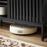 63 Inch Mid Century Modern TV Stand with Slatted Grille Striped Doors, TV Stand with Storage, W578P193305