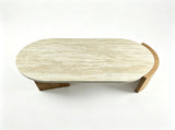 48.42 inch Oval Coffee Table, Modern Coffee Table with Faux Wood Curved MDF Legs, Faux Travertine W5230P567208