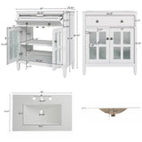 30" Bathroom Vanity with Ceramic Sink, Equipped with Adjustable Shelf and Tip-Out Tray, Bathroom N817P286250W