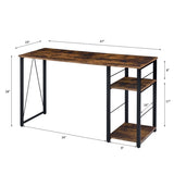 Rectangular Writing Desk with 2 Tier Shelf, Weathered Oak and Black B016P312624