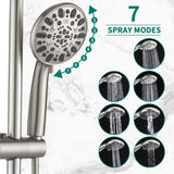 Drill-Free Stainless Steel Slide Bar Combo Rain Showerhead 7-Setting Hand, Dual Shower Head Spa W1219P155531