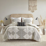 4 Piece Printed Comforter Set with Throw Pillow Black/Ivory Full/Queen B035P148340