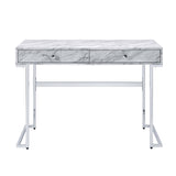 Rectangular Writing Desk with 2 Drawers, White Engineered Stone Top and Chrome B016P311828