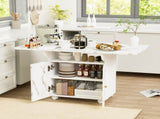47" Wood Folding Dining Table with storage rack and cabinet, Removable Entryway Table with 6 Wheels, 89628022