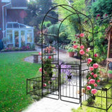 Metal Garden Arch with Gate 79.5'' Wide x 86.6'' High Climbing Plants Support Rose Arch Outdoor 50043989