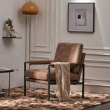 Single Iron Frame Chair Light Brown Technology Fabric Indoor Leisure Chair 43319375