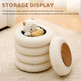 Round Storage Ottoman, Modern Sherpa Footstool, Teddy Vanity Stool with Flip-Top Tray, Makeup Chair 71578542