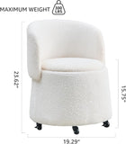 Storage Ottoman Foot Rest Round Footstool Teddy Velvet Footrest with Wheels Vanity Stool White 27021123