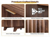 Walnut Cabinet with Gold Handles, 147.32*34.5*81.3cm, Embossed MDF with Melamine Foil, Double Grille 49806812