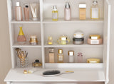 Modern Mini Dressing Table with LED-lit Mirror & Hidden Storage,Includes Padded Stool,Adjustable 17689128
