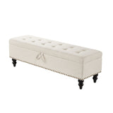 59" Bed Bench Ottoman with Storage Beige Fabric W1097124941