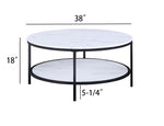 ZUN 1pc Modern Round Faux Marble Coffee Table with Storage Shelf Black Finish Living Room Wooden B011P245863