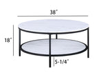 ZUN 1pc Modern Round Faux Marble Coffee Table with Storage Shelf Black Finish Living Room Wooden B011P245863