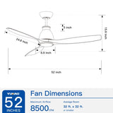 YUHAO 52 inch Indoor Ceiling Fan with Intergrated LED - Matte White with Antique Brown Wood Grain W1367P263803