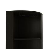 ZUN Syrah Corner Bar Cabinet, Eight Bottle Cubbies, Double Door, Two Open Shelves -Black B070P217879