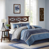7 Piece Microsuede Comforter Set Navy Queen B03596800
