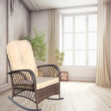 Outdoor Wicker Rocking Chair with Wide Seat, Thick, Soft Cushion, Rattan Rocker w/Steel Frame, High W209P265093