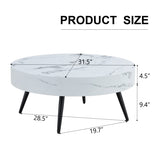 ZUN 31.5" White Marble-Patterned MDF Round Coffee Table with black Metal Legs.Adjustable Feet,Coffee W1151P205775