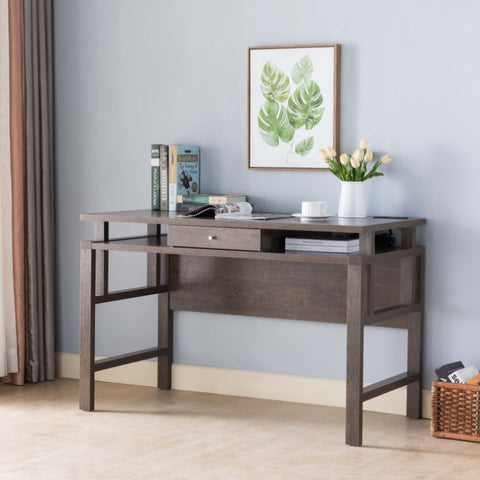 ZUN Home Office Desk, Writing Desk with Storage Drawer, USB/Power Outlet in Walnut Oak B107130909