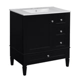 30 Inch Vanity with Ceramic Sink, Grey with 3 Drawers, Solid Wood Frame Modern N710P247499B