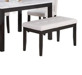 Classic Stylish 5pc Dining Set Kitchen Dinette Faux Marble Top Table Bench and 3x Chairs White Faux B011P184982