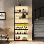 ZUN LED Tall Bar Cabinet Wine Rack, Black Contemporary Standing Honeycomb Wine Rack with Glass Rack WF322558AAB
