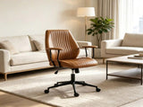 Vintage Leather Office Desk Chair, Padded Arms, 360&deg Swivel & Adjustable Height, Brown 74539312