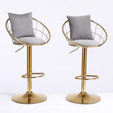 Grey velvet bar chair, pure gold plated, unique design,360 degree rotation, adjustable W117065088