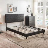 ZUN Queen Size Upholstered Platform Bed Frame ,Wood Slat Support, Easy Assembly,Black, pu W311110544