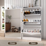 ZUN Modern Shoe Cabinet with Small Mirror Edge Gap, Mirror Shoe Rack Organizer with 3 Flip Drawers, Shoe W760P206377