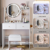 17" Round LED Mirror Vanity TableCushioned Stool, Equipped With 2 AC2 USB Power Socket, Big W3258P311343