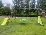 XNS052 green and blue interesting six function swingset with net swing metal plastic safe swing set W1711105122