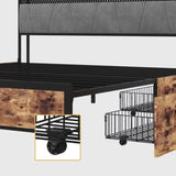 Full Size Bed Frame with Storage Headboard, Metal Platform Bed Frame with 4 Storage Drawers and W3107P253711