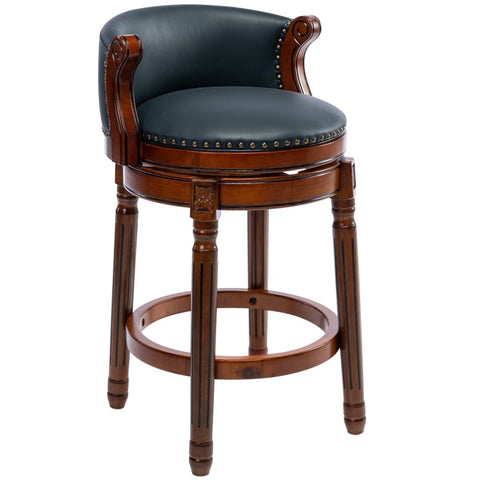 ZUN Seat height 26'' Cow top Leather Wooden Bar Stools, 360 Degree Swivel Bar Height Chair with Backs W2195135488