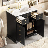 30'' Bathroom Vanity with Ceramic Sink Combo, Solid Wood Frame Bathroom Storage Cabinet, N710P276724B