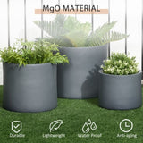 ZUN Set of 3 Outdoor Planter Set, 13/11.5/9in, MgO Flower Pots with Drainage Holes, Outdoor Ready & W2225142626