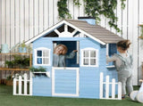 Wooden Outdoor Playhouse for Kids, with Flower Pot Holders, Door, Windows & Service Window for Ages 08532742