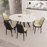 47-63" expandable circular dining tables , equipped with 6 PU fabric thick cushioned dining chairs 62762591