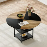 47.3-inch diameter modern splicing circular dining table - double-layer storage, wood and black W1151P268477