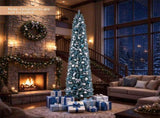 8FT Slim Pencil Artificial Christmas Tree, Frosted Gray-Green & Silver Needles, Flame Retardant PVC, 63780790
