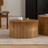 ZUN Vintage Fashion Style Cylindrical Nesting Coffee Table Set with Vertical Textured Embossed Design W757P195740