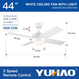 44 In Intergrated LED Ceiling Fan Lighting with White ABS Blade W1367P182803