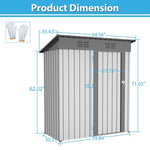 ZUN 5 X 3 Ft Outdoor Storage Shed, Galvanized Metal Garden Shed With Lockable Doors, Tool Storage Shed W1212110294