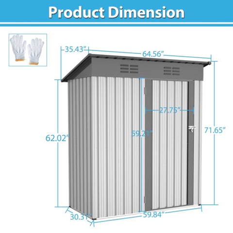 ZUN 5 X 3 Ft Outdoor Storage Shed, Galvanized Metal Garden Shed With Lockable Doors, Tool Storage Shed 75660582