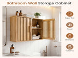 Natural 2-Tier Wall Mounted Bathroom Cabinet with Slatted Doors, 60.9620.3250.8cm Adjustable 46749699