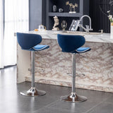 Masaccio Velvet Upholstered Adjustable Swivel Barstool, Set of 2, Blue T2574P164844