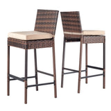 Set of 2 Patio Wicker Barstools, Outdoor Bar Height Chairs with Seat Cushions & Footrests for Patio 55928616